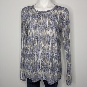 LOGO Layers Blue Tan White Sheer Mesh Long Sleeve Top S